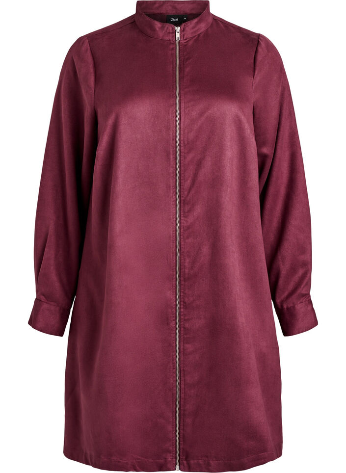 Long shirt in faux suede with zipper, Red, Packshot image number 0