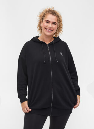 Cardigan with a hood and print, Black WOD, Model image number 0