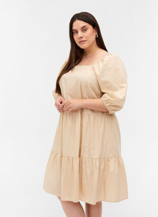 Cotton A-line dress with balloon sleeves, Pink Tint, Model image number 0