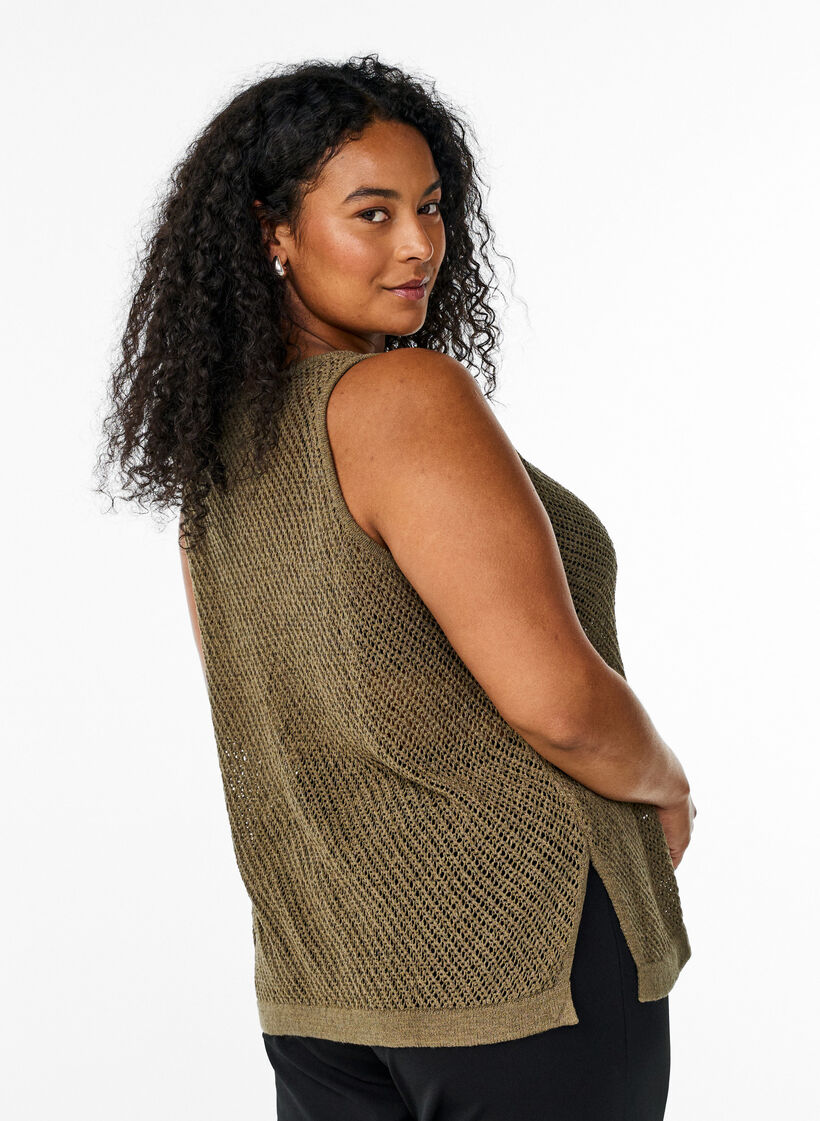 FLASH - Sleeveless knitted top with v-neck, Green, Model image number 2