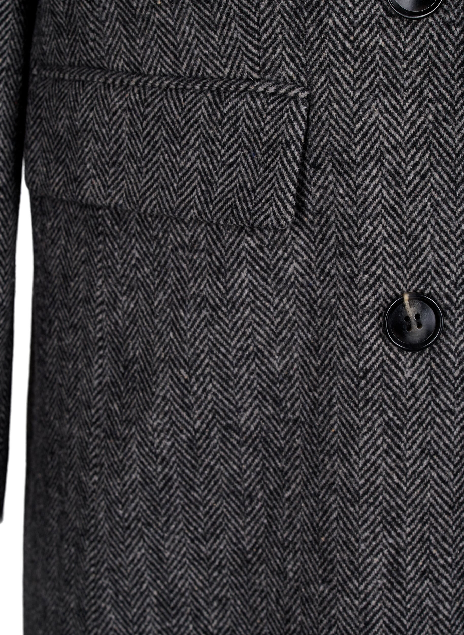 Zizzifashion Long wool coat with herringbone pattern, Dark Grey Melange, Packshot image number 3