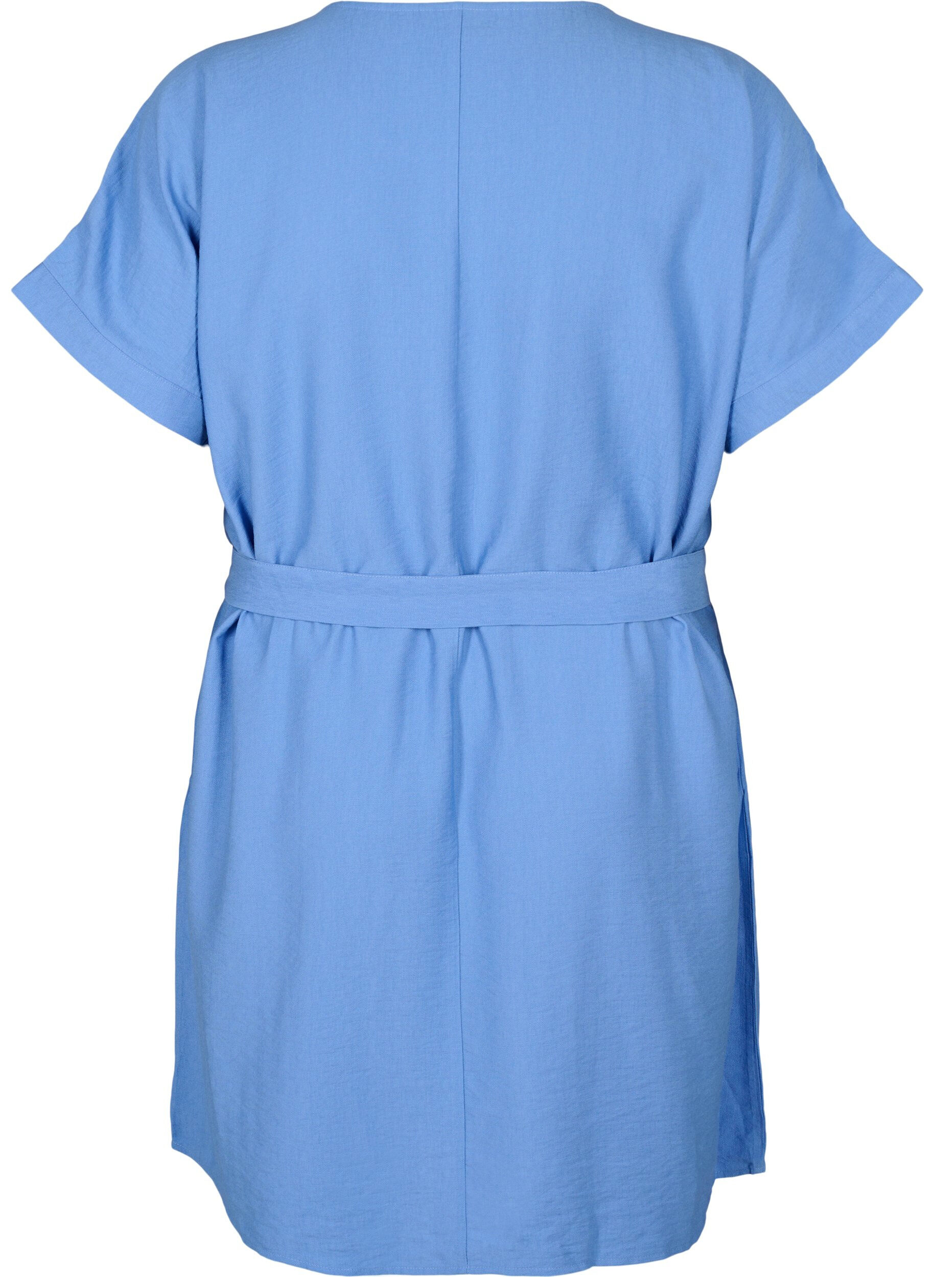 Zizzifashion Short dress with loose fit and tie belt, Light Blue, Packshot image number 1