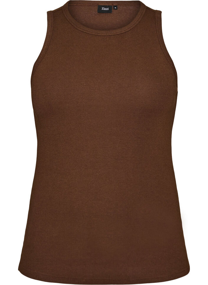 Cotton ribbed top with high neck, Brown, Packshot image number 0