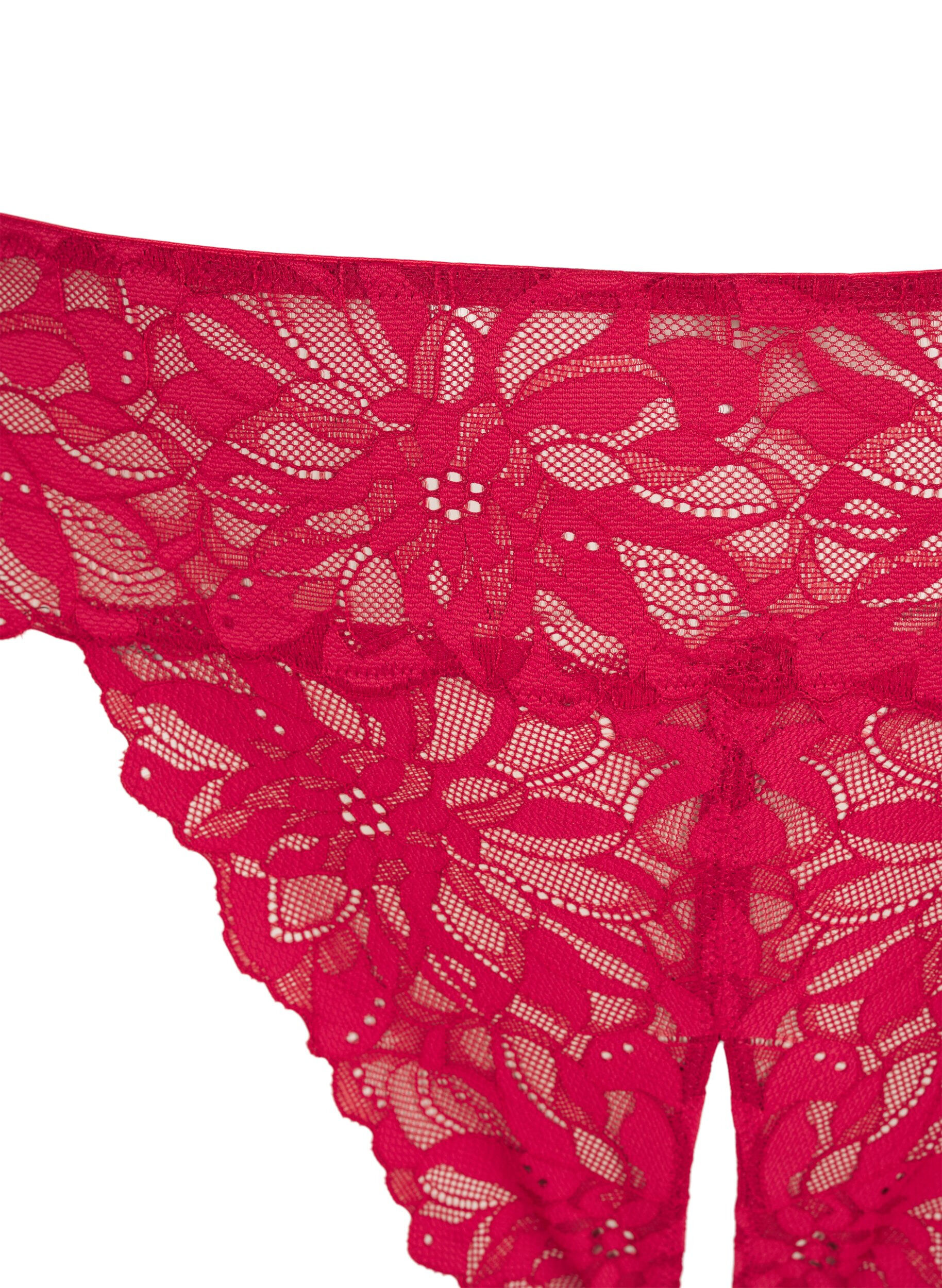 Zizzifashion Crotchless lace thong, Red, Packshot image number 2