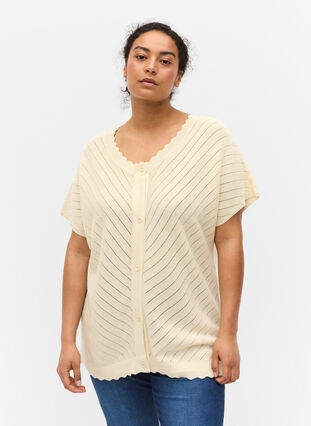 Knit cardigan with short sleeves, Warm Off-white, Model image number 0