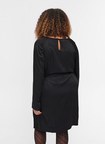 Dress with puff sleeves and belt, Black, Model image number 1