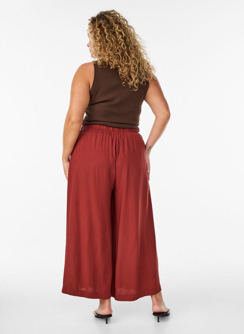 Culottes in viscose with a high waist and wide legs, Red, Model image number 1