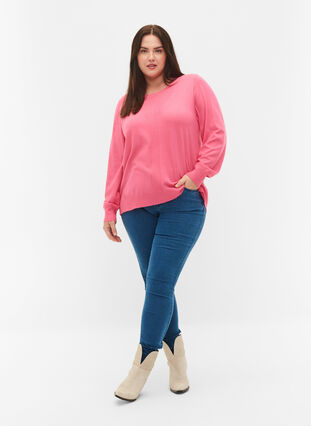 Plain coloured knitted jumper with rib details, Hot Pink Mel., Model image number 3