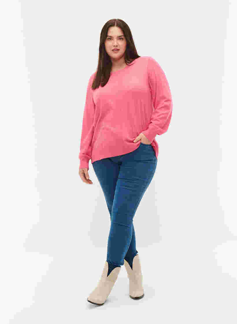 Plain coloured knitted jumper with rib details, Hot Pink Mel., Model image number 3