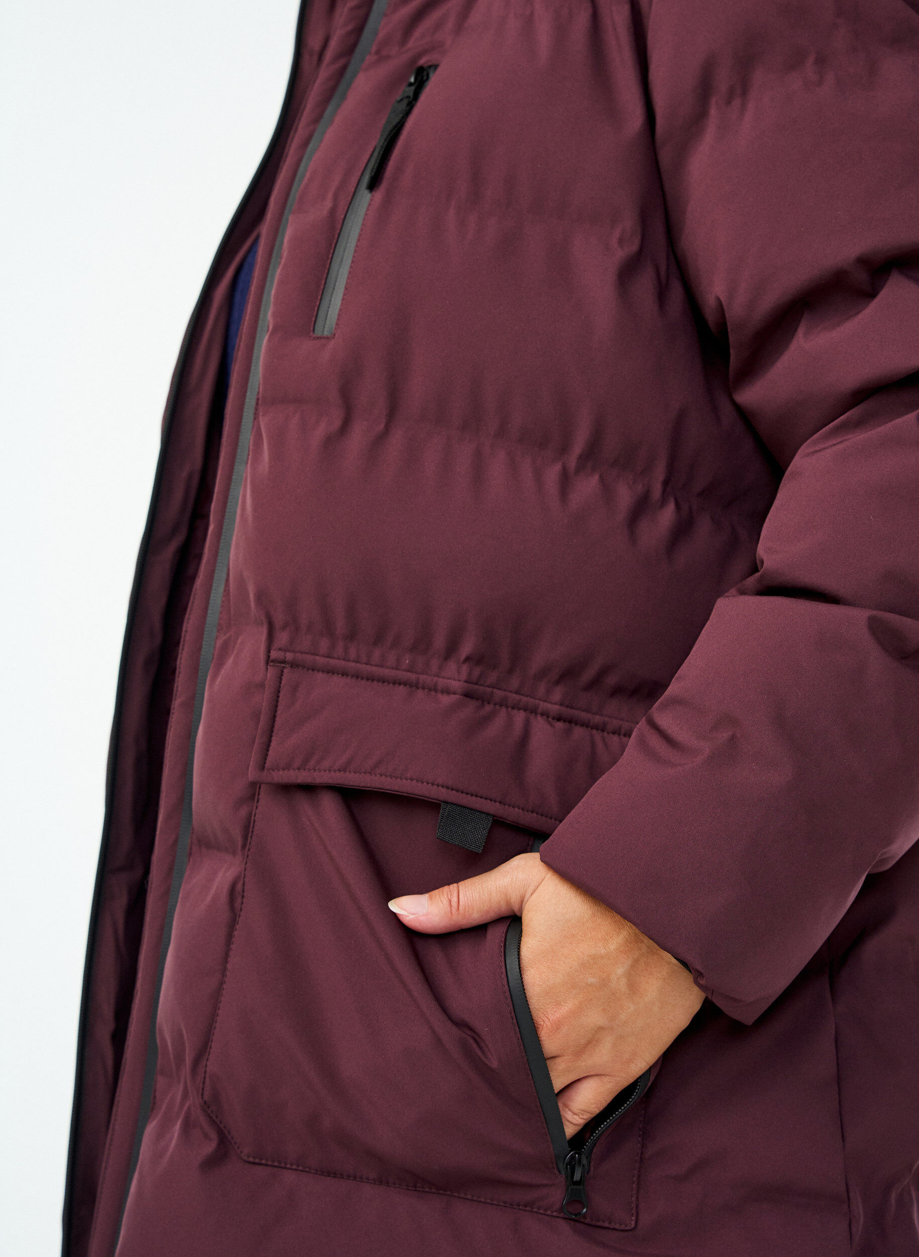 Zizzifashion Puffer coat with hood and pockets, Dark Bordeaux, Model image number 3