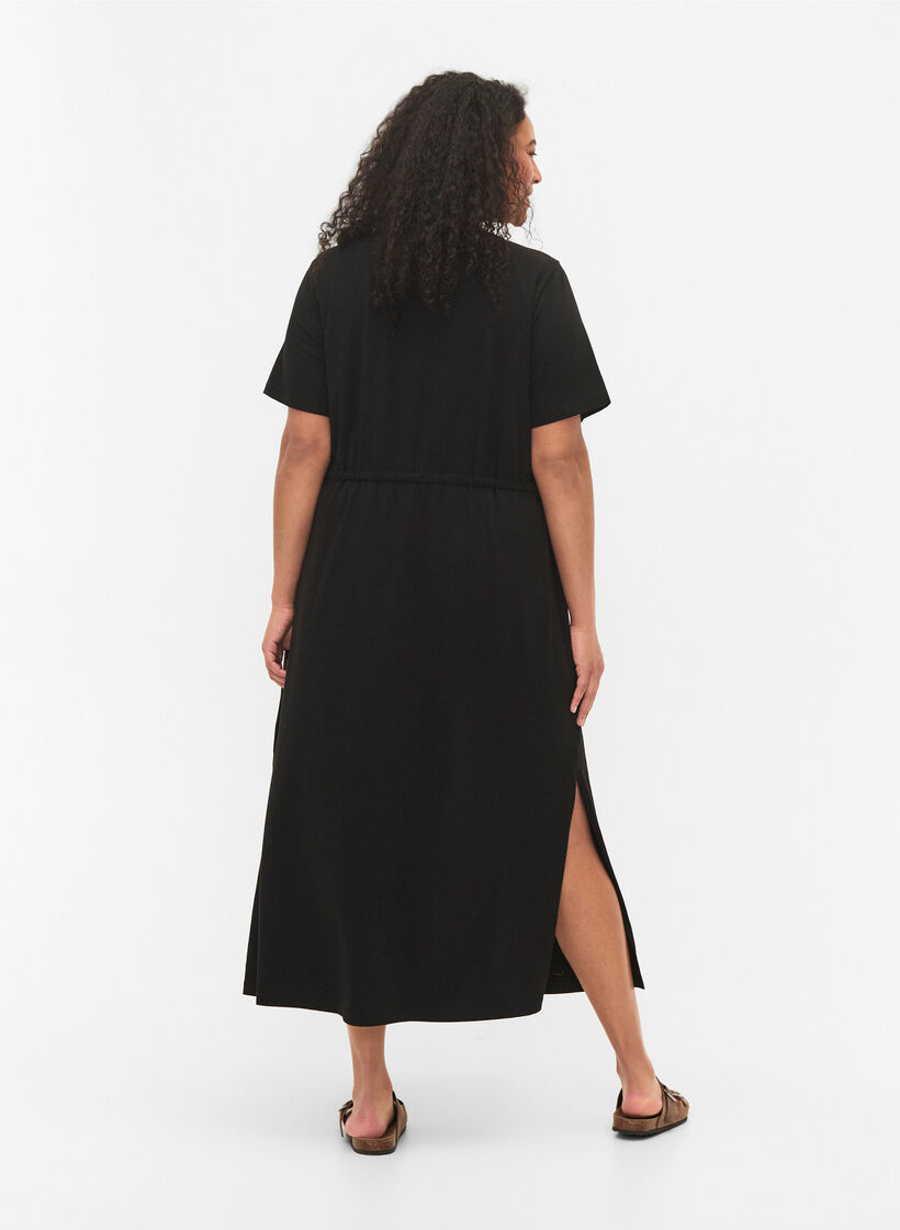 Midi dress in cotton with short sleeves, Black, Model image number 1