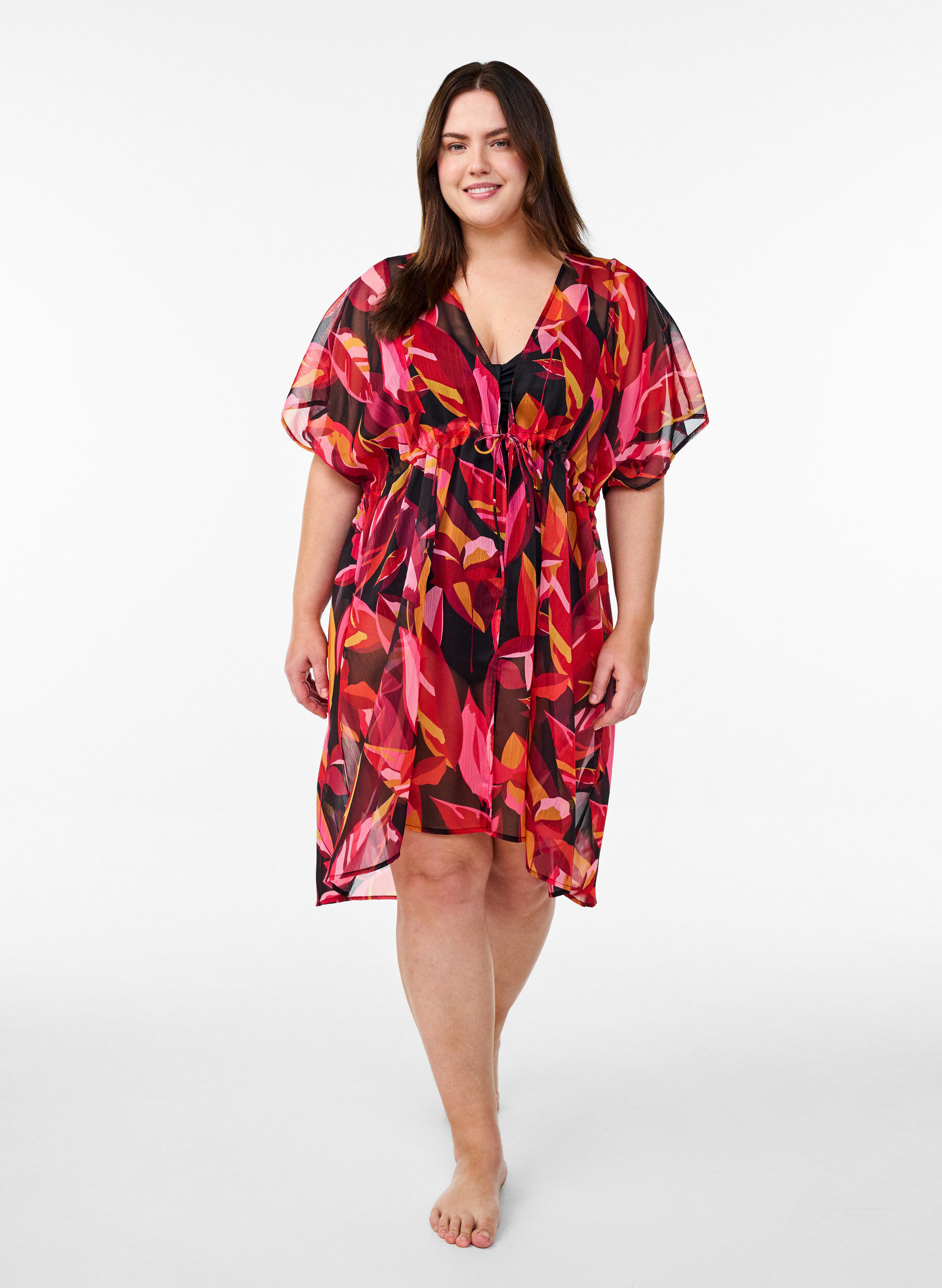 Zizzifashion Beach kimono with print, Red, Model image number 1