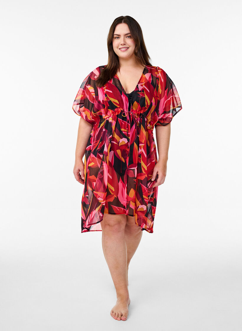 Beach kimono with print, Red, Model image number 1
