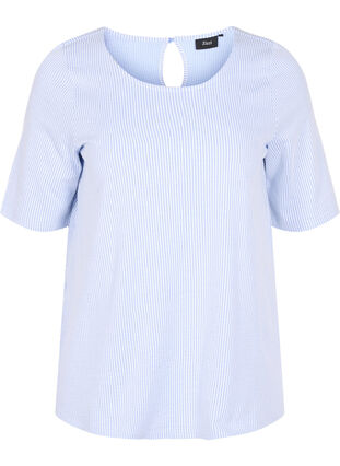 Striped blouse with 3/4 sleeves, Lavender L Stripe, Packshot image number 0