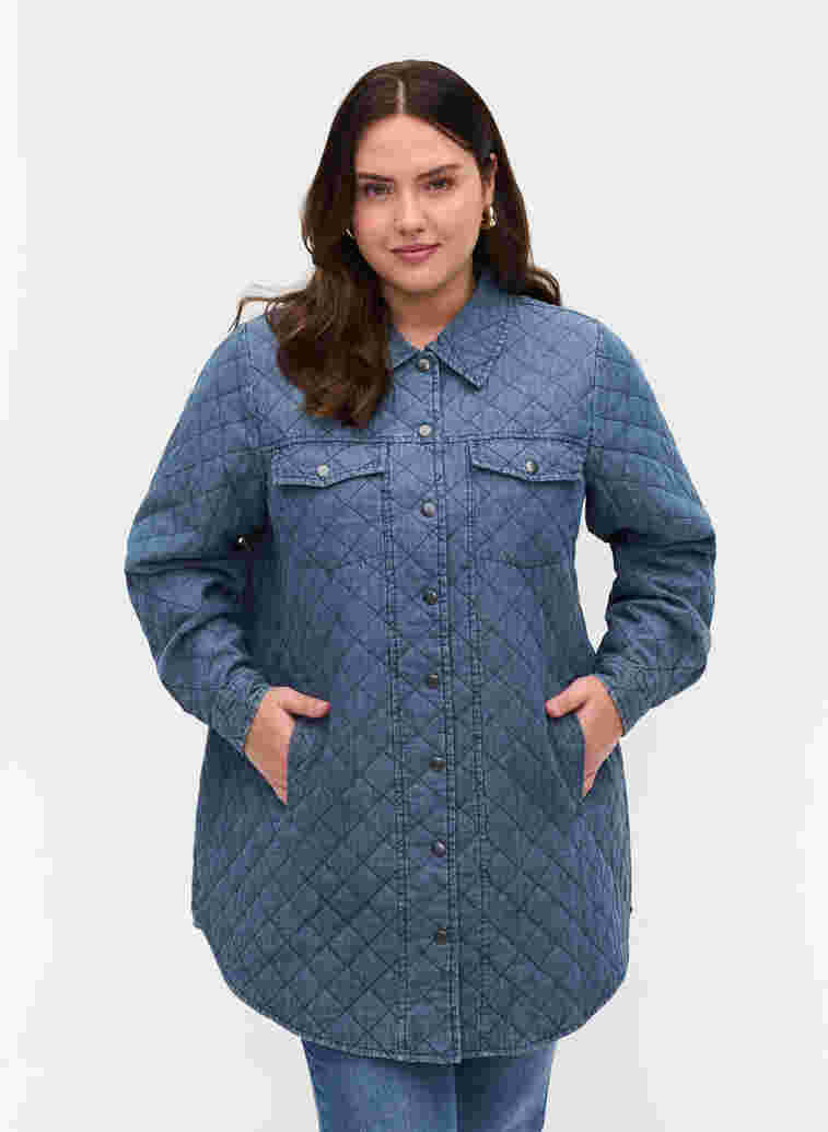 Jacket with pattern, buttons and pockets, Blue denim, Model
