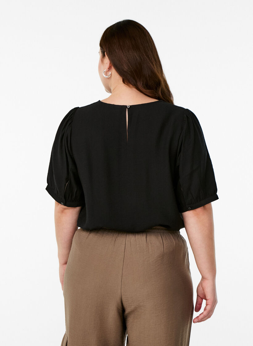 Viscose blouse with 1/2 sleeves, Black, Model image number 2