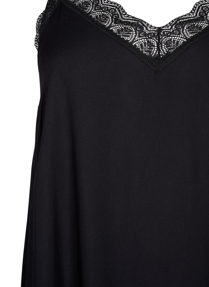 Midi-length strap dress in viscose with lace, Black, Packshot image number 2