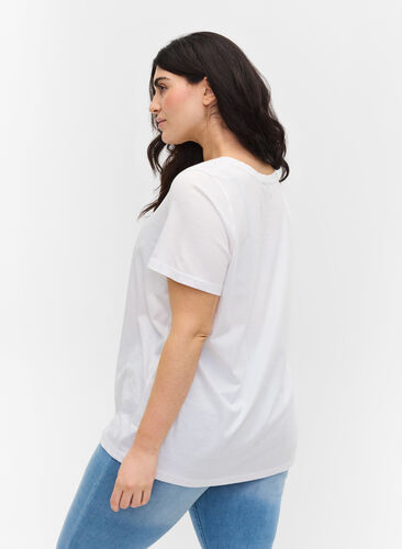 Short-sleeved cotton t-shirt with print, Bright White CALM, Model image number 1