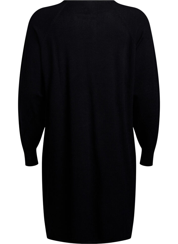 Knitted dress with a round neck and knitted pattern, Black, Packshot image number 1