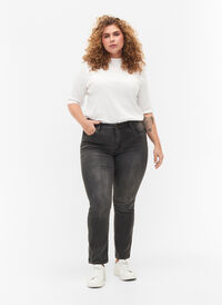 Slim fit Emily jeans with normal waist, Dark Grey Denim, Model