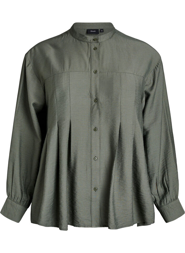 Viscose shirt with A-line shape, Green, Packshot image number 0