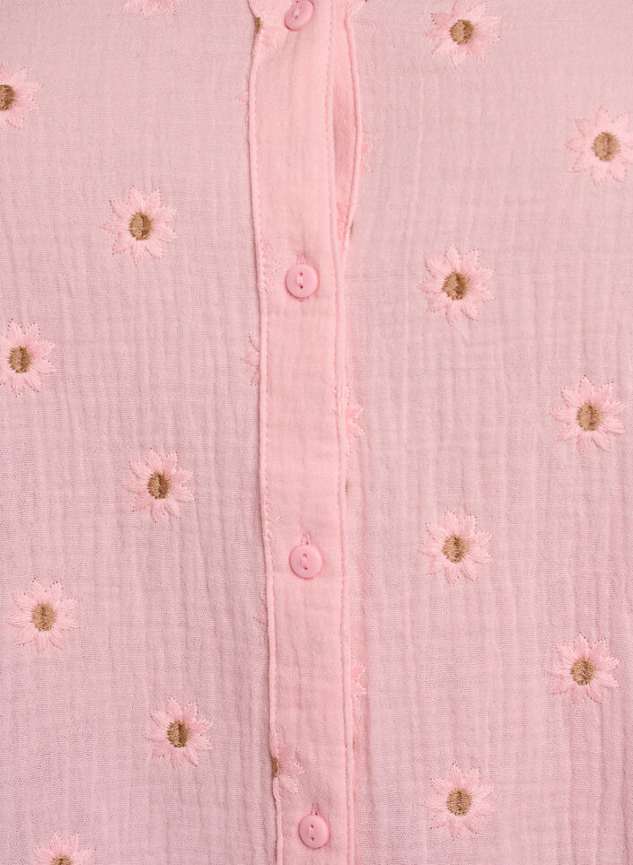 Long-sleeved blouse in cotton muslin with embroidered motifs, Rose, Packshot image number 2
