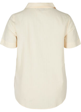Short-sleeved cotton blouse with v-neck and collar, Mother Of Pearl, Packshot image number 1