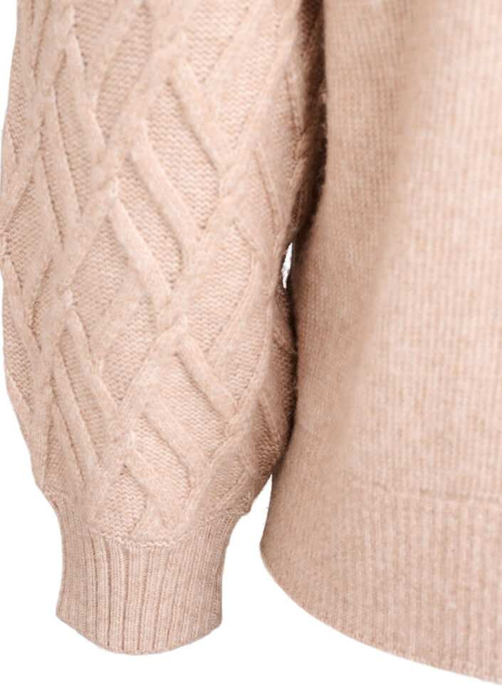 Cable knit cardigan with pearl buttons, Beige, Packshot image number 3