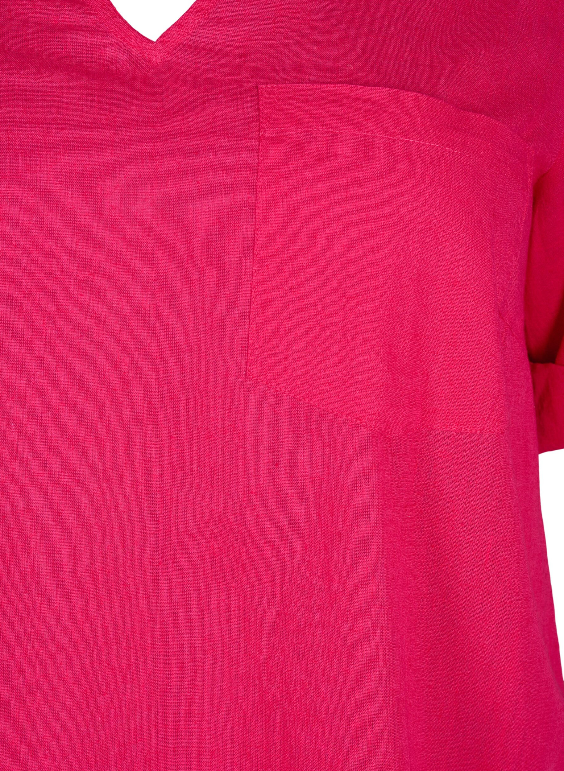 Zizzifashion Short-sleeved cotton blend tunic with linen, Bright Rose, Packshot image number 2