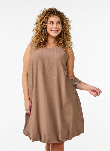 Knee-length balloon dress with pockets - Brown - Sz. 40-64 - Zizzifashion Knee-length balloon dress with pockets - Brown - Sz. 40-64 - Zizzifashion