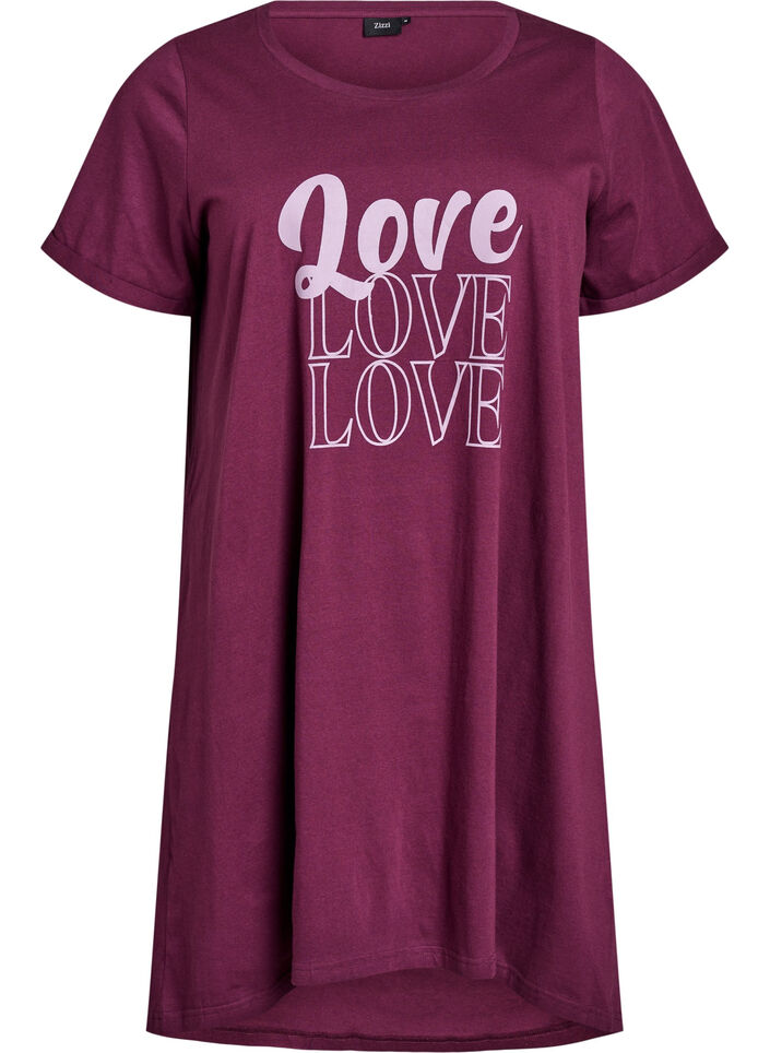 Short-sleeved nightgown in organic cotton, Dark Bordeaux, Packshot image number 0