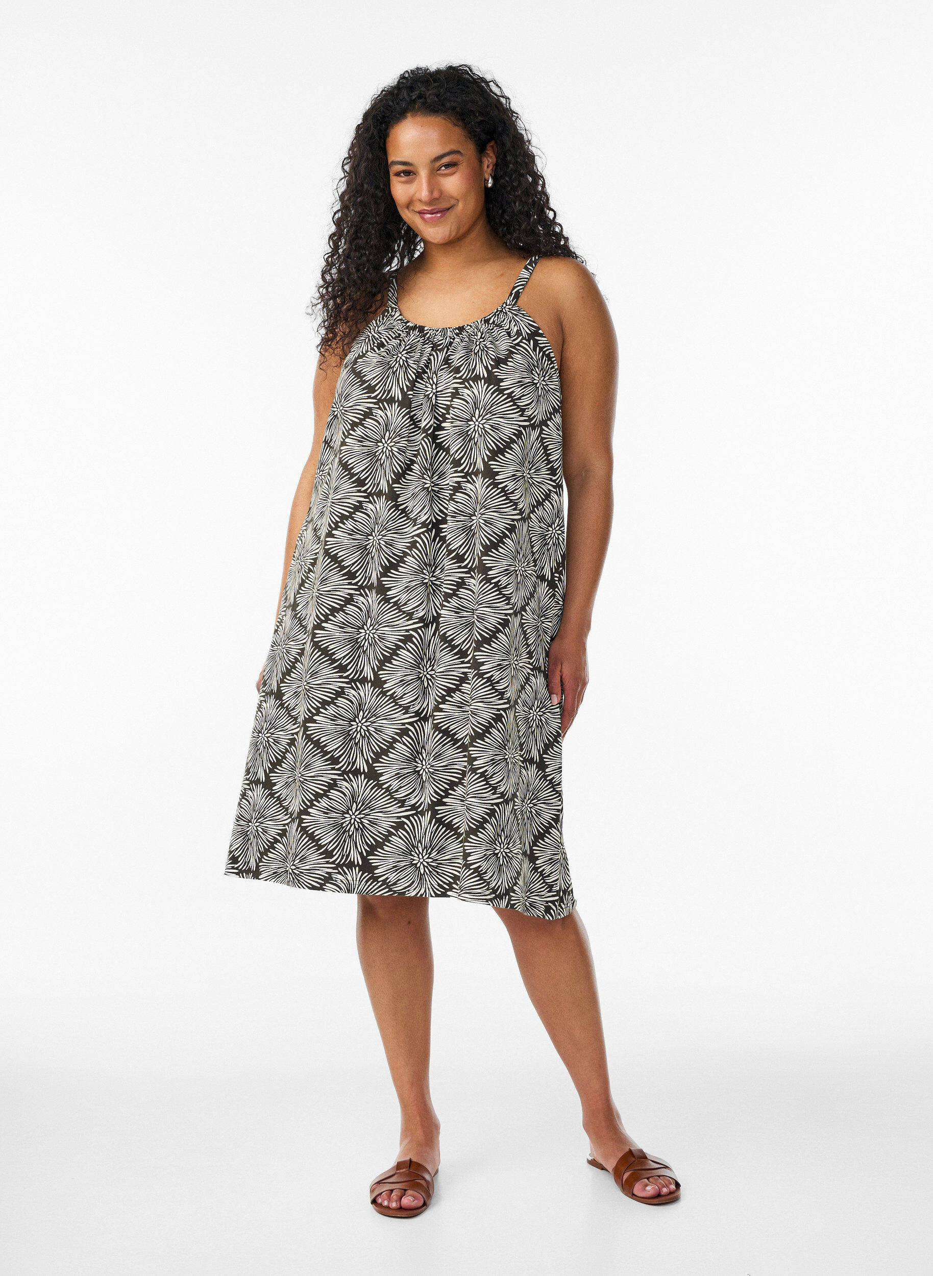 ZizzifashionKnee-length strap dress in organic cotton, Black, Model image number 1