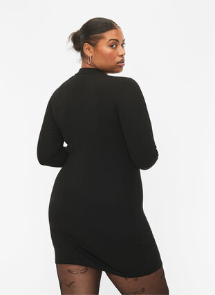 Fitted dress with cut-out details, Black, Model image number 1