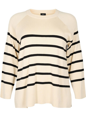 Striped Viscose Sweater, Sandshell/Black S., Packshot image number 0