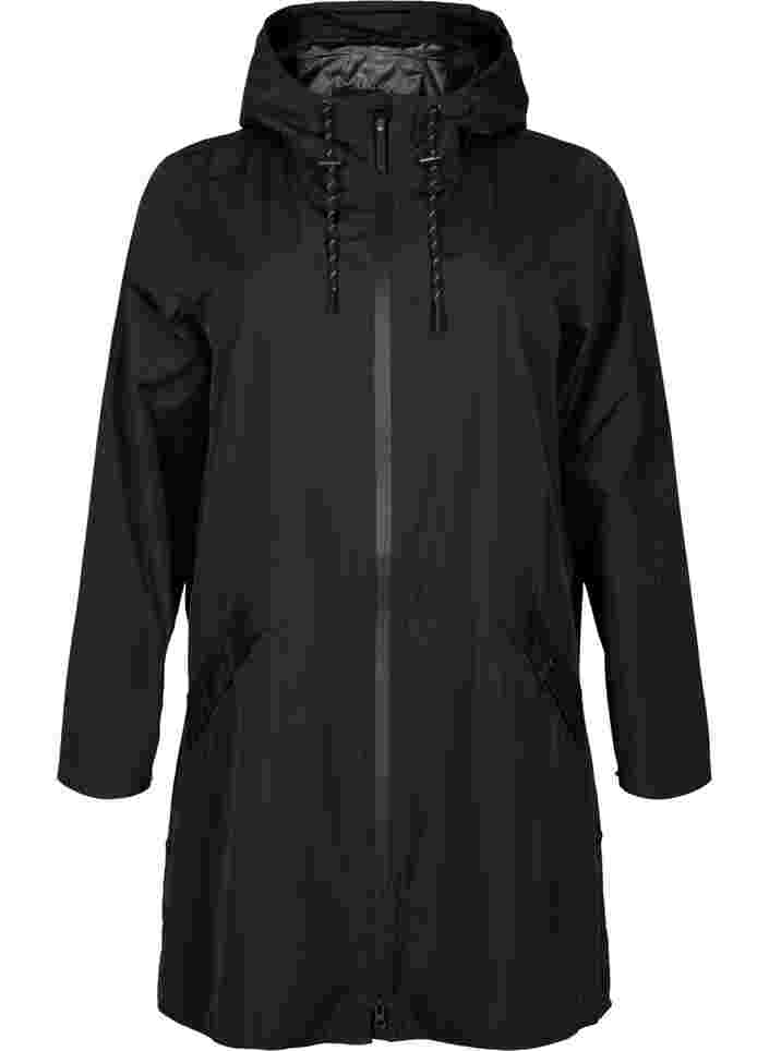 Raincoat with pockets and hood, Black, Packshot image number 0