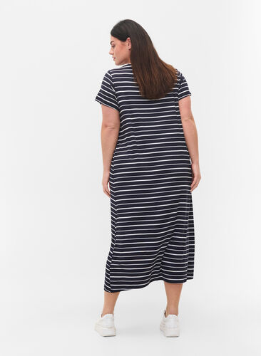 Striped short-sleeved midi dress, Night Sky Stripe, Model image number 0