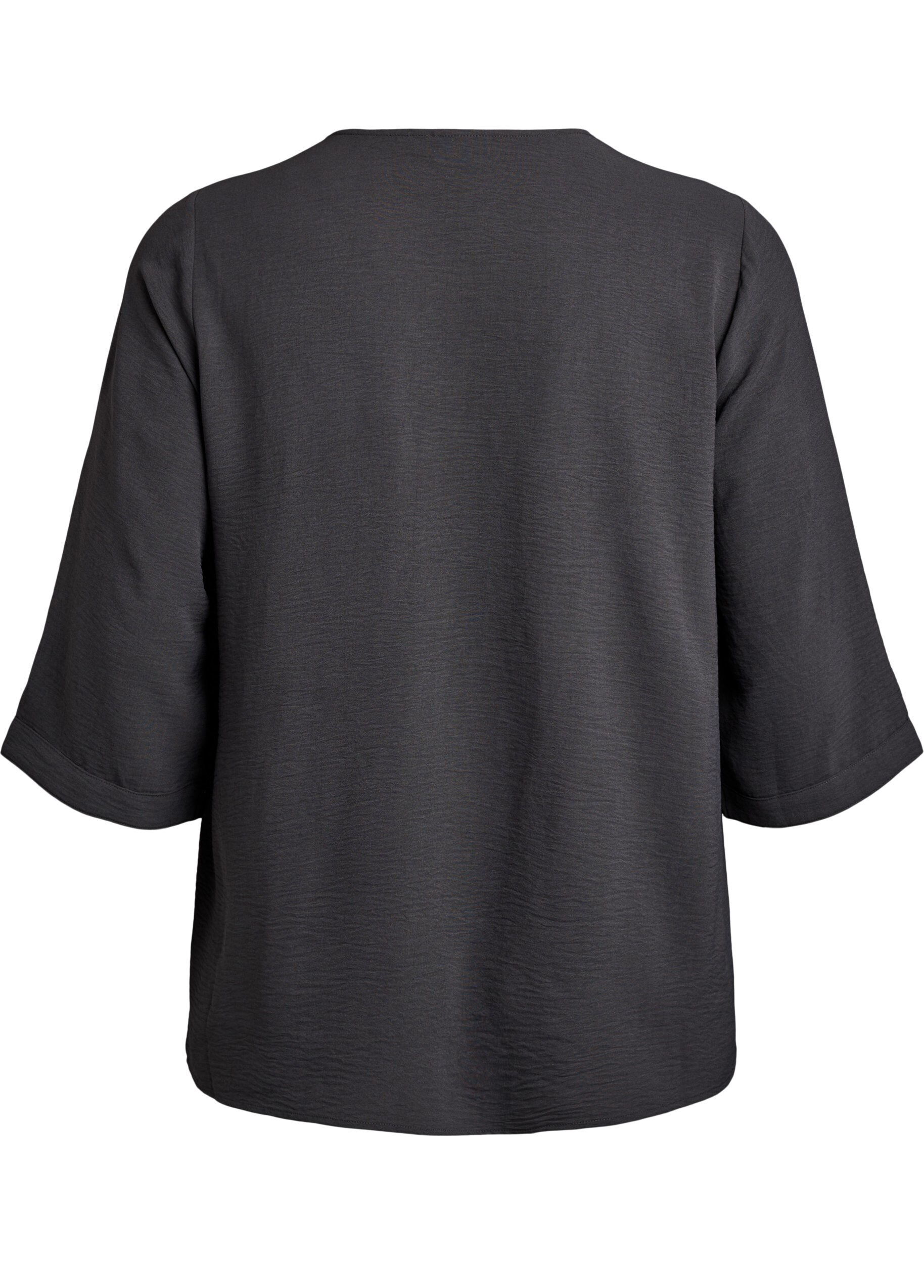 ZizzifashionShirt blouse with V-neck and 3/4 sleeves, Dark Grey, Packshot image number 1