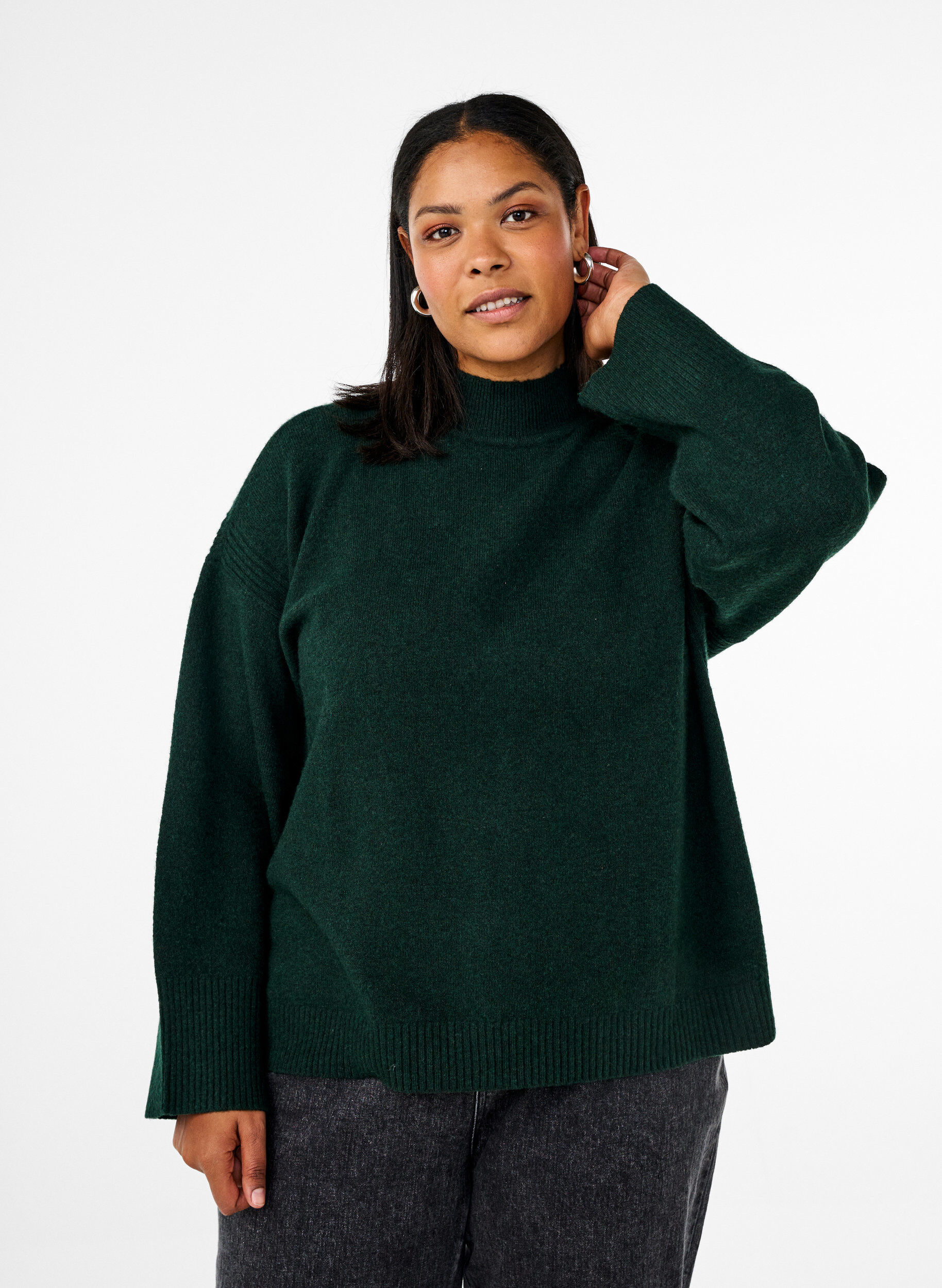Zizzifashion Knitted jumper with ribbed edges, Scarab Mel., Model image number 0