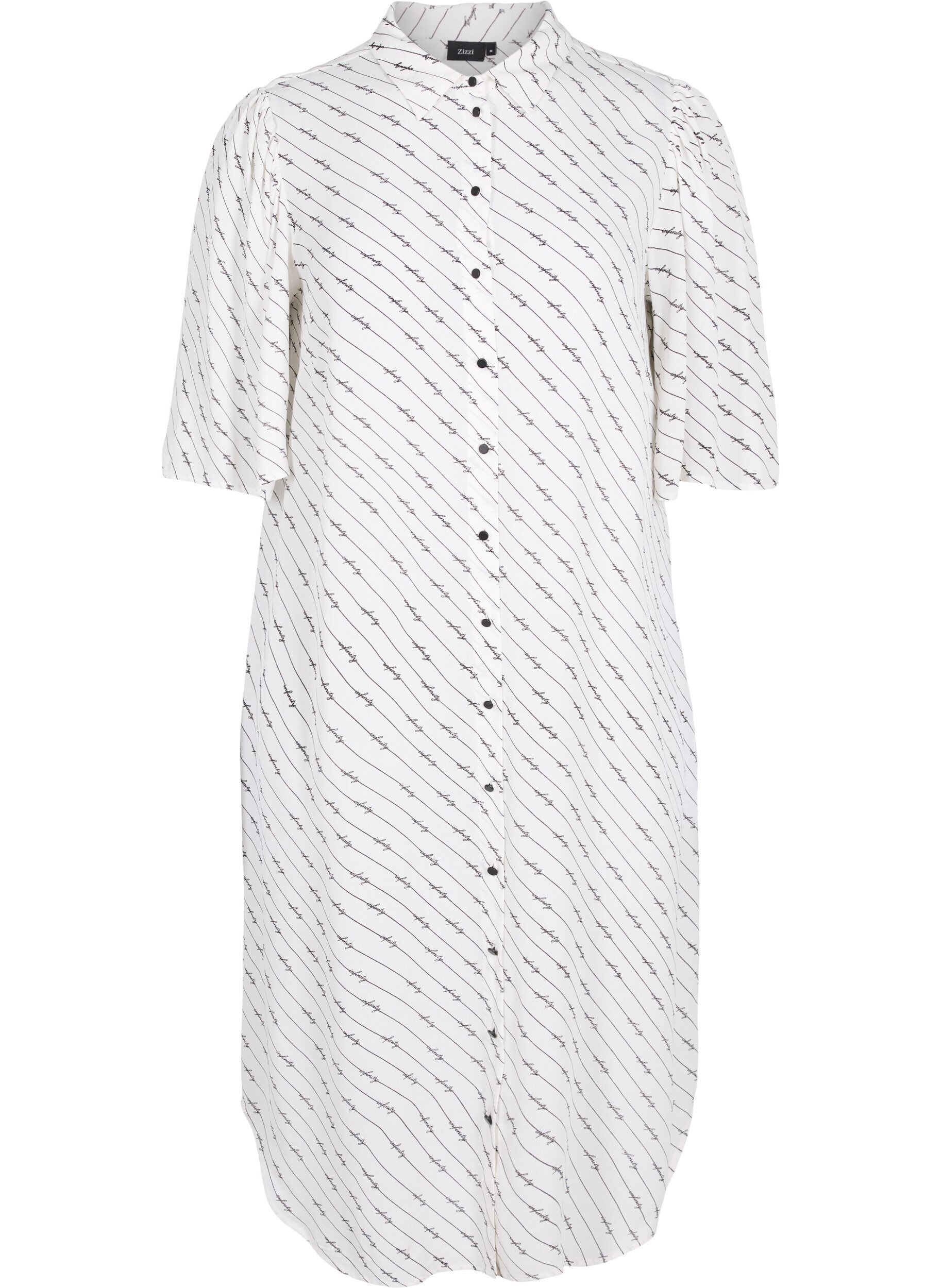 Zizzifashion Striped shirt dress in viscose, White AOP, Packshot image number 0