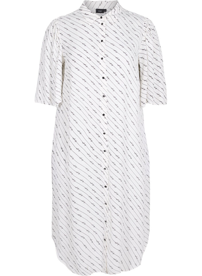 Striped shirt dress in viscose, White AOP, Packshot image number 0