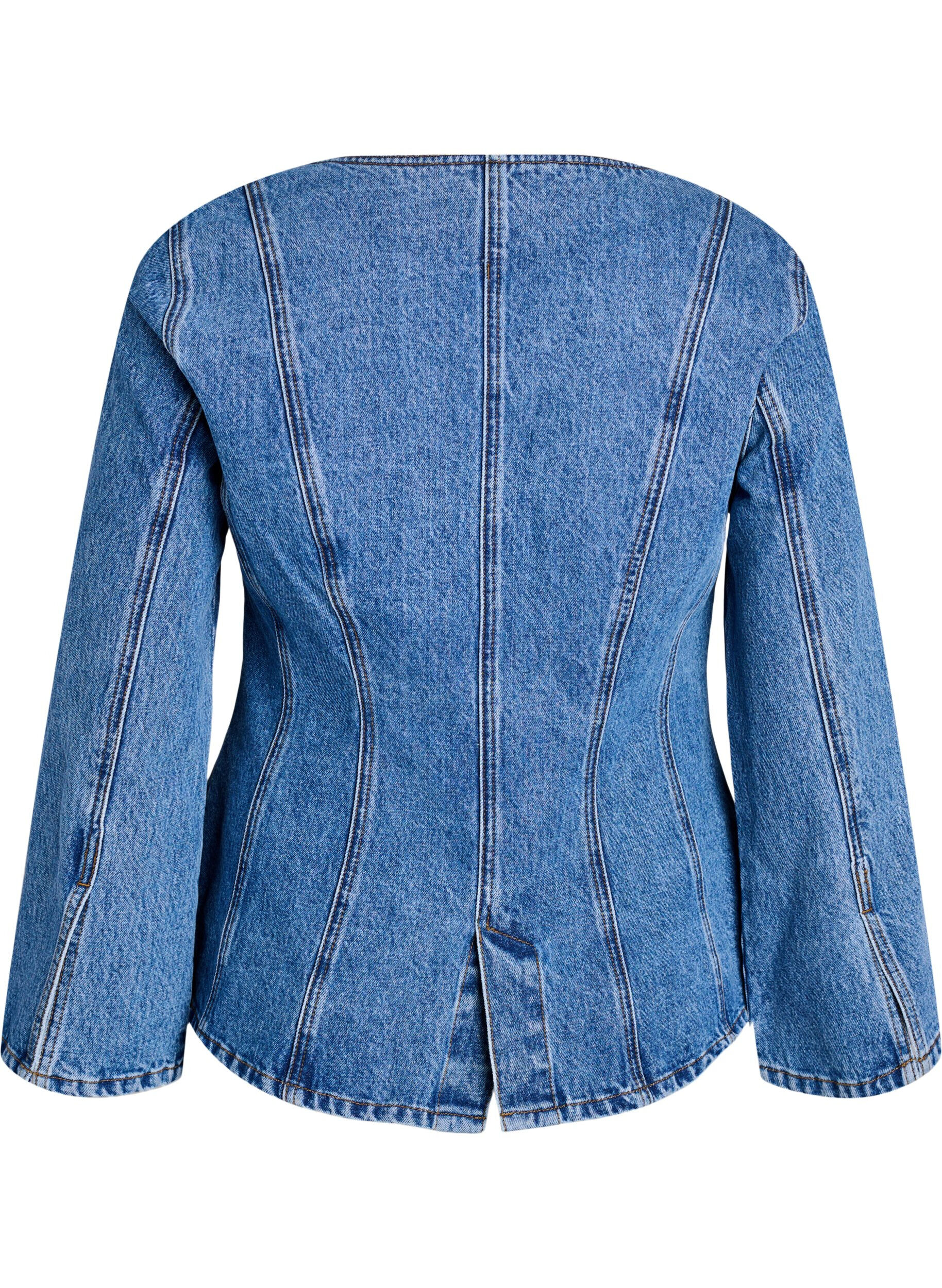 Zizzifashion Denim jacket with shaping seams and a V-neck, Blue, Packshot image number 1