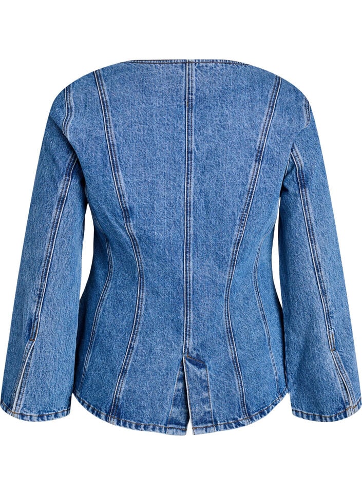 Denim jacket with shaping seams and a V-neck, Blue, Packshot