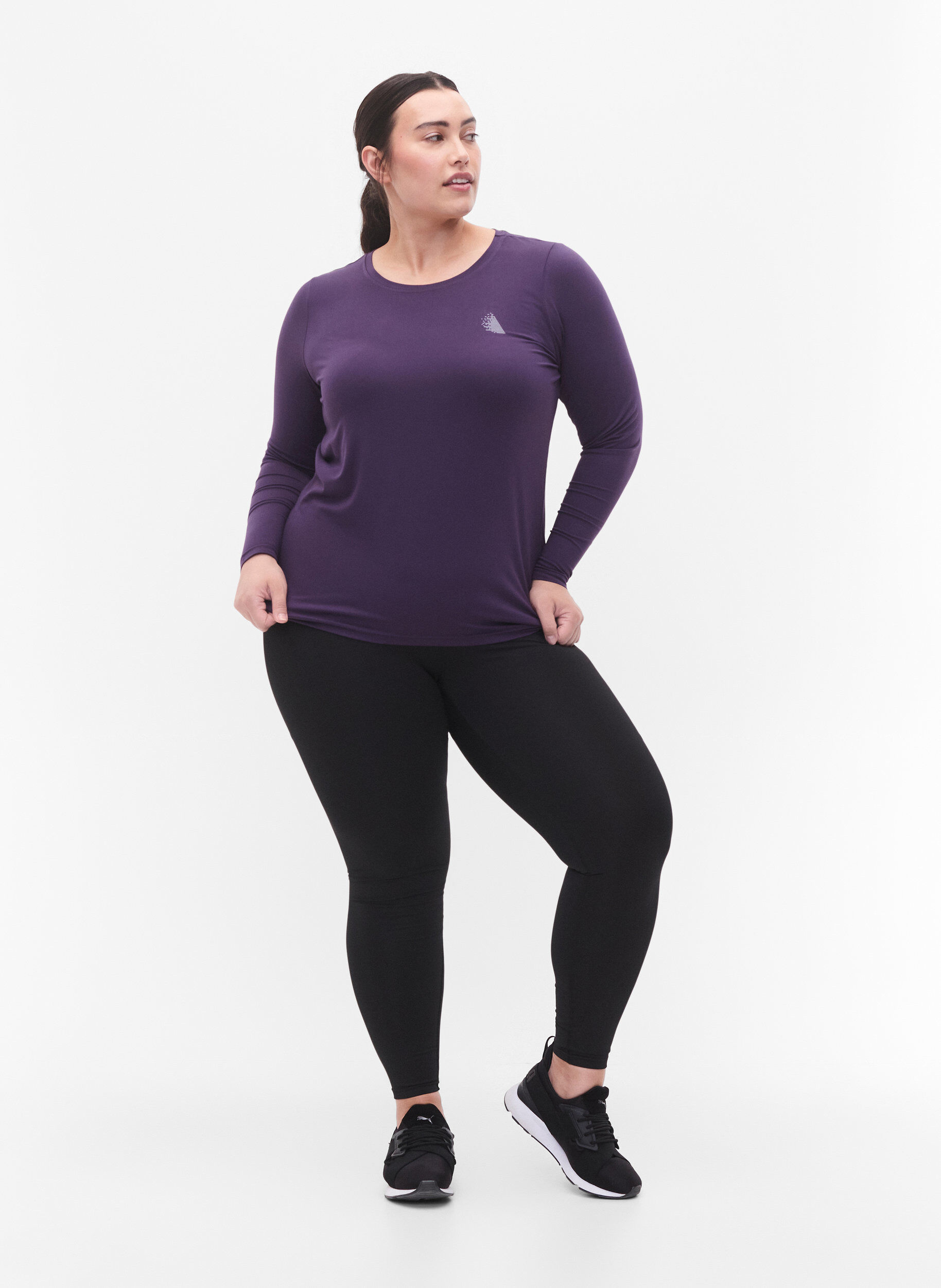 Zizzifashion Long-sleeved training shirt, Purple Plumeria, Model image number 2