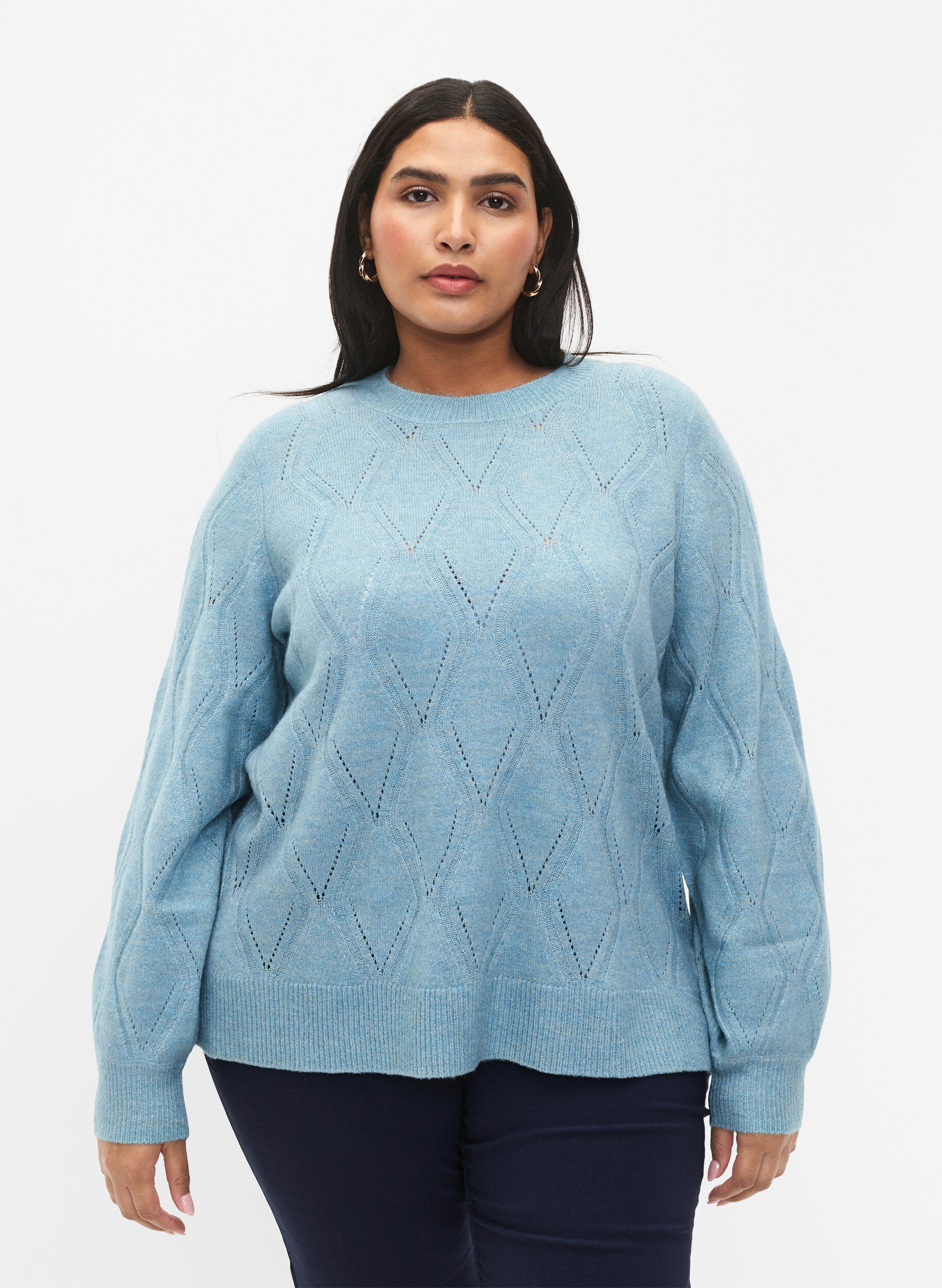 Zizzifashion Knitted pullover with hole pattern, Reef Waters Mel., Model image number 0