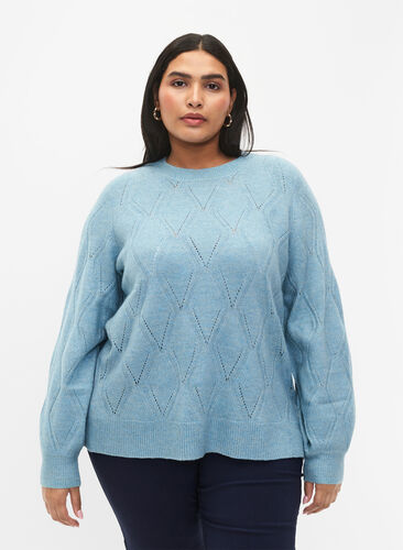 Knitted pullover with hole pattern, Reef Waters Mel., Model image number 0