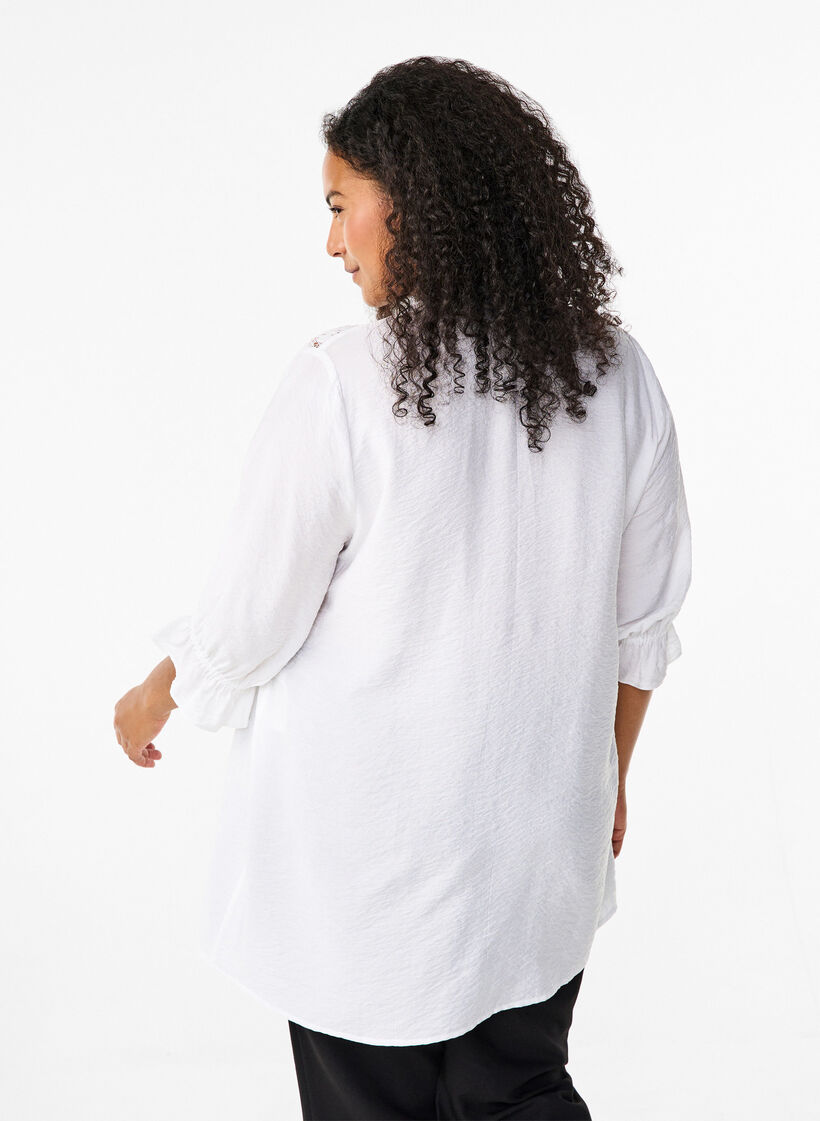 Long viscose shirt with lace detail, Bright White, Model image number 1