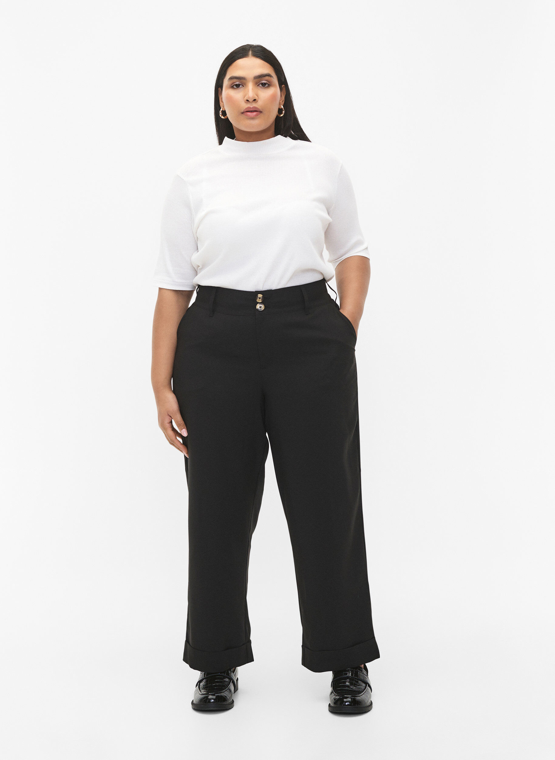 Zizzifashion High-waisted pants with fold-up, Black, Model image number 0