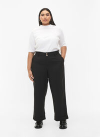 High-waisted pants with fold-up, Black, Model