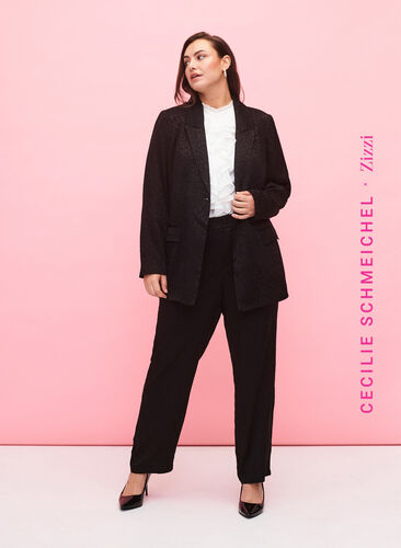 Tone-on-tone viscose jacquard trousers, Black, Model image number 0