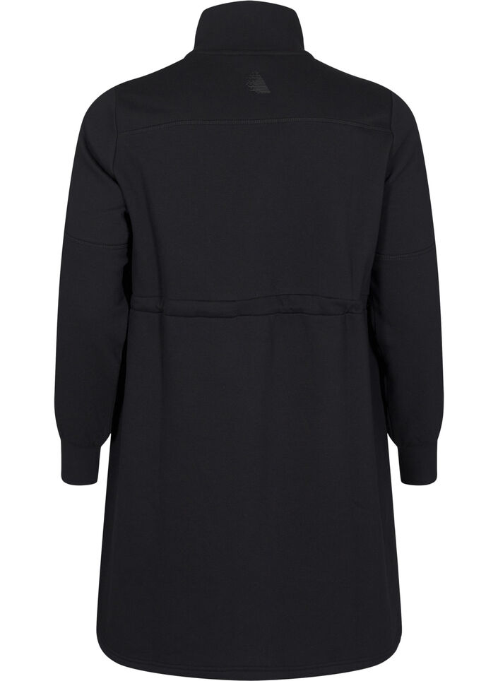 Short sweatshirt dress with a high neck and adjustable waist, Black, Packshot image number 1